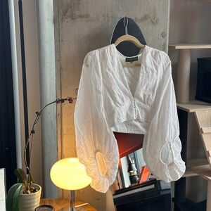 Vintage eyelet flare sleeve crop top